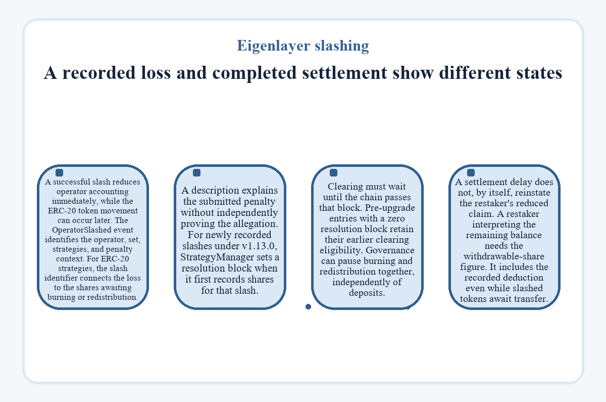 Eigenlayer slashing - A recorded loss and completed settlement show different states - illustration